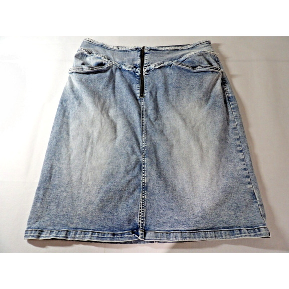 Wash Lab WL Jean Denim Skirt Size 34 Straight Star Blue Knee Slit Modest Light - Picture 1 of 15